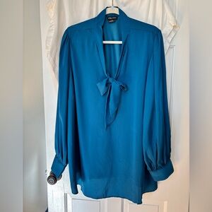 City Chic Teal Blouse with Bow Detail